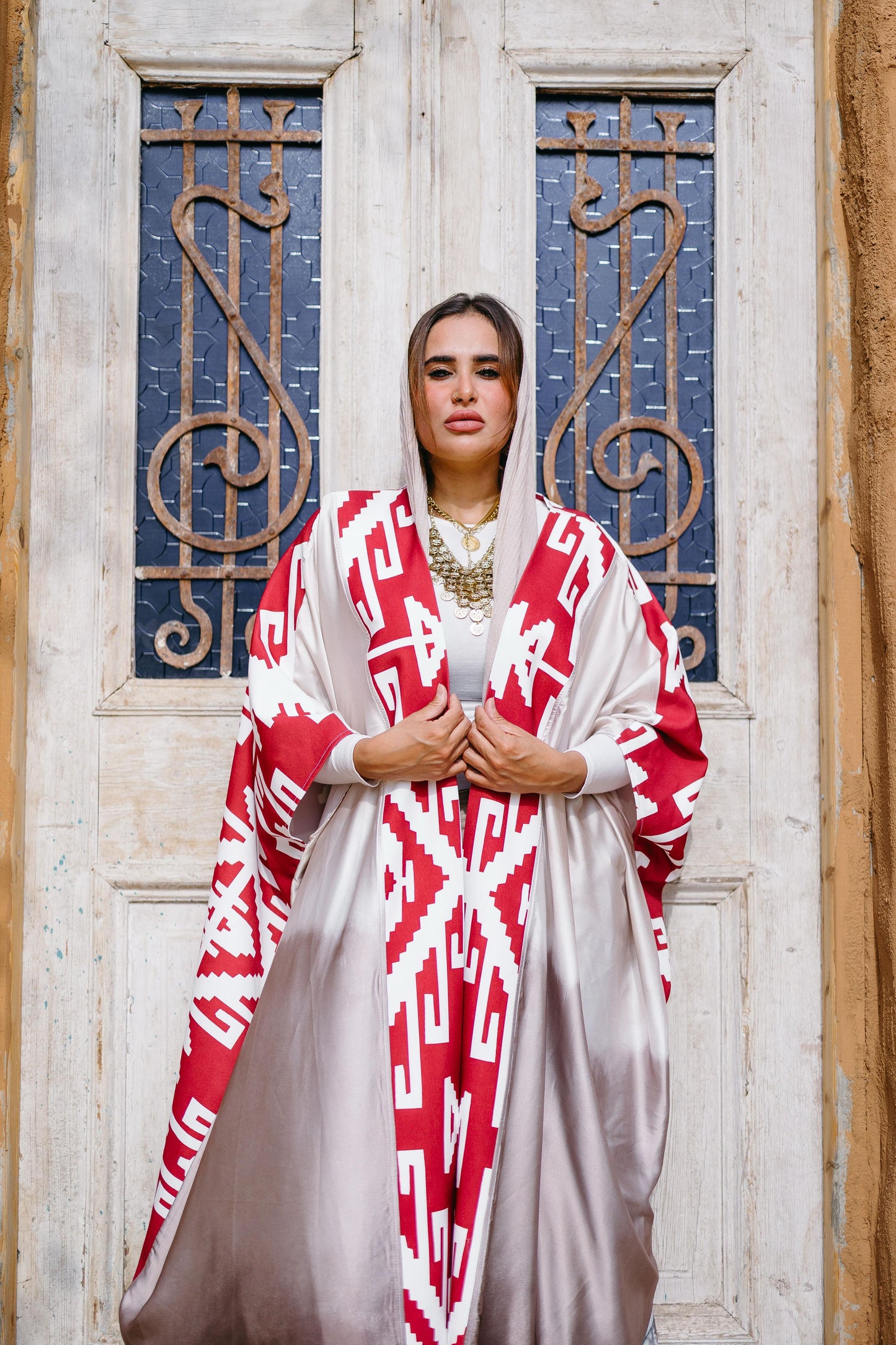 Ramadan Red And Beige Abaya